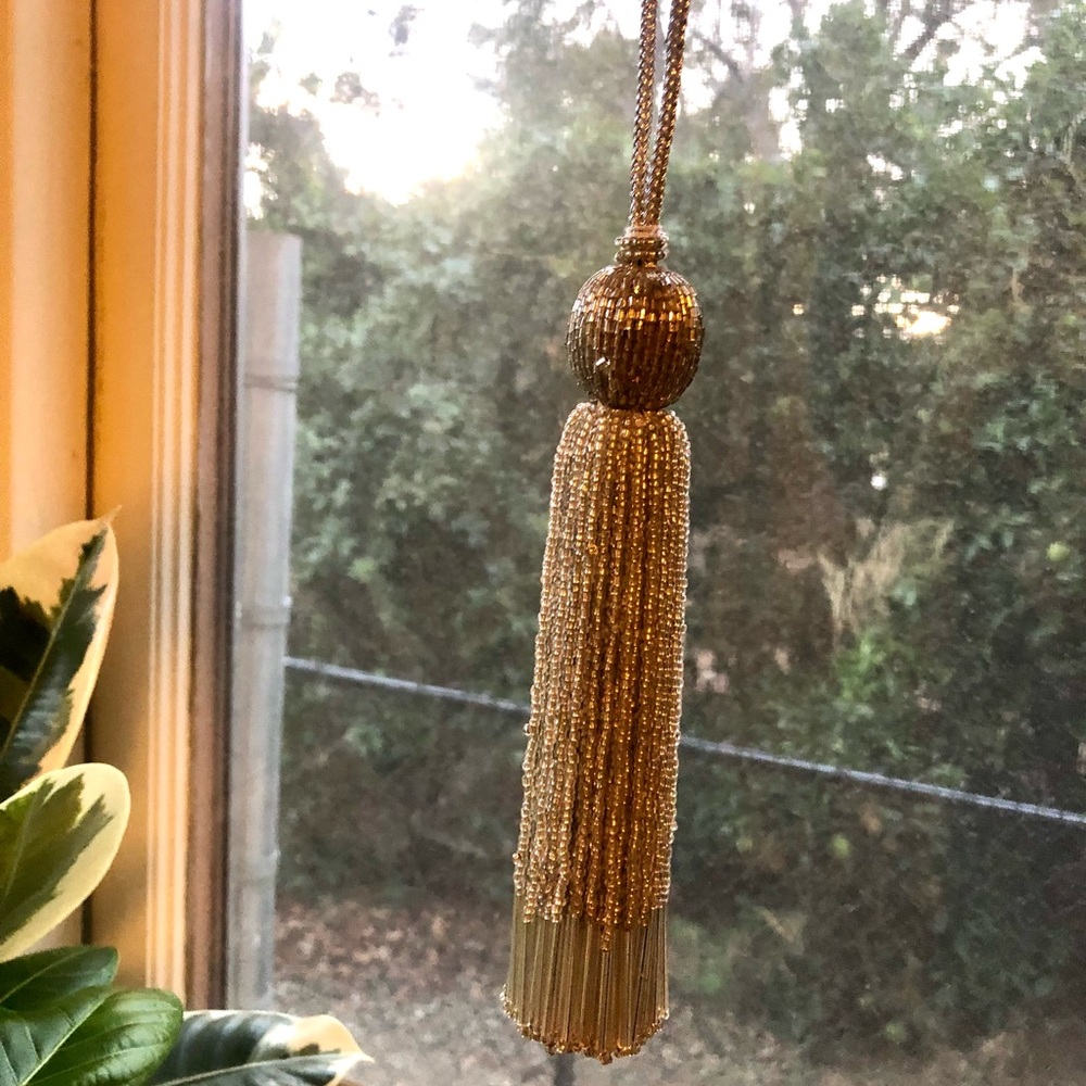 Silver crystal bead Christmas curtain tie back